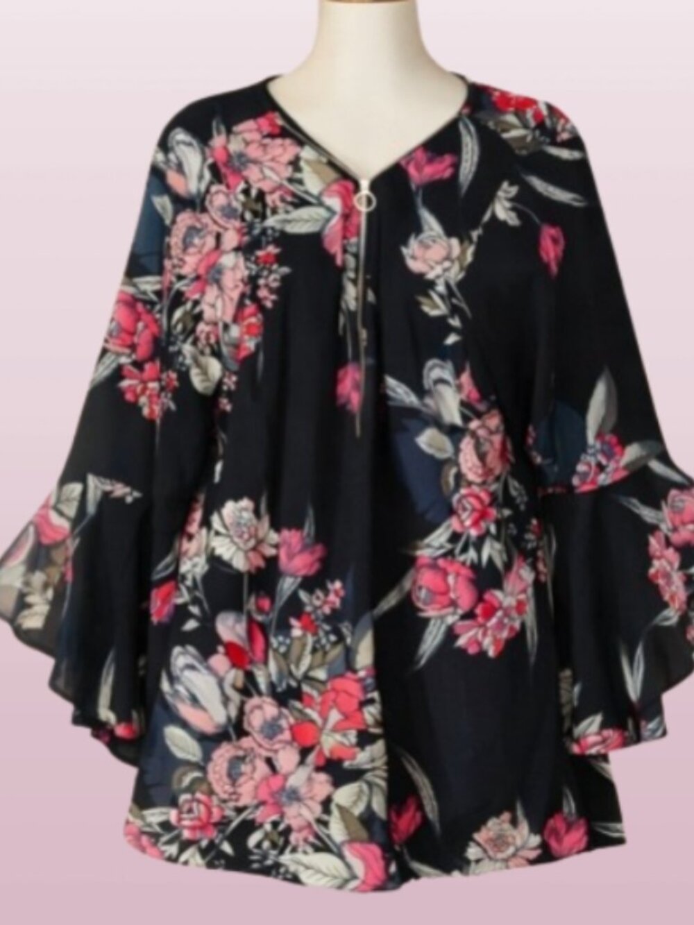 City Chic Dark Floral Bell Sleeve Blouse Top 18 Boho Romantic Flowy Garden Party
